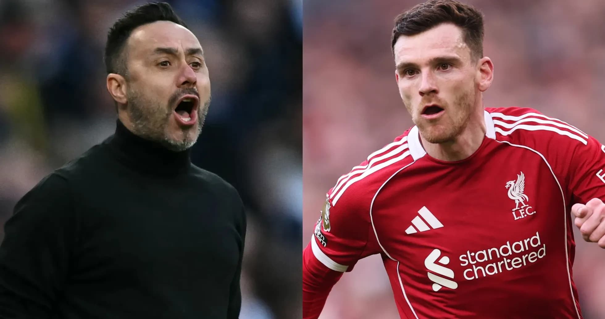 Entrenador gritando y jugador de Liverpool en acción