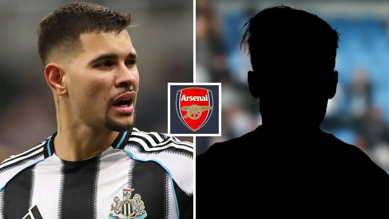 Jugador de Newcastle con logo de Arsenal superpuesto