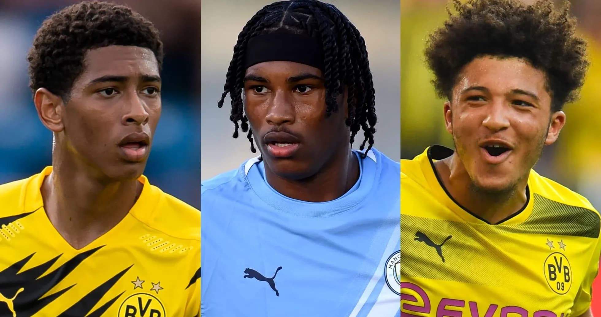 Tres jugadores de fútbol en diferentes camisetas de equipo