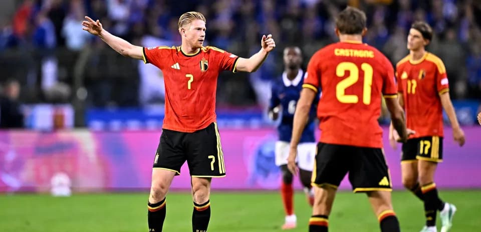 Jugadores de Bélgica en partido contra Francia
