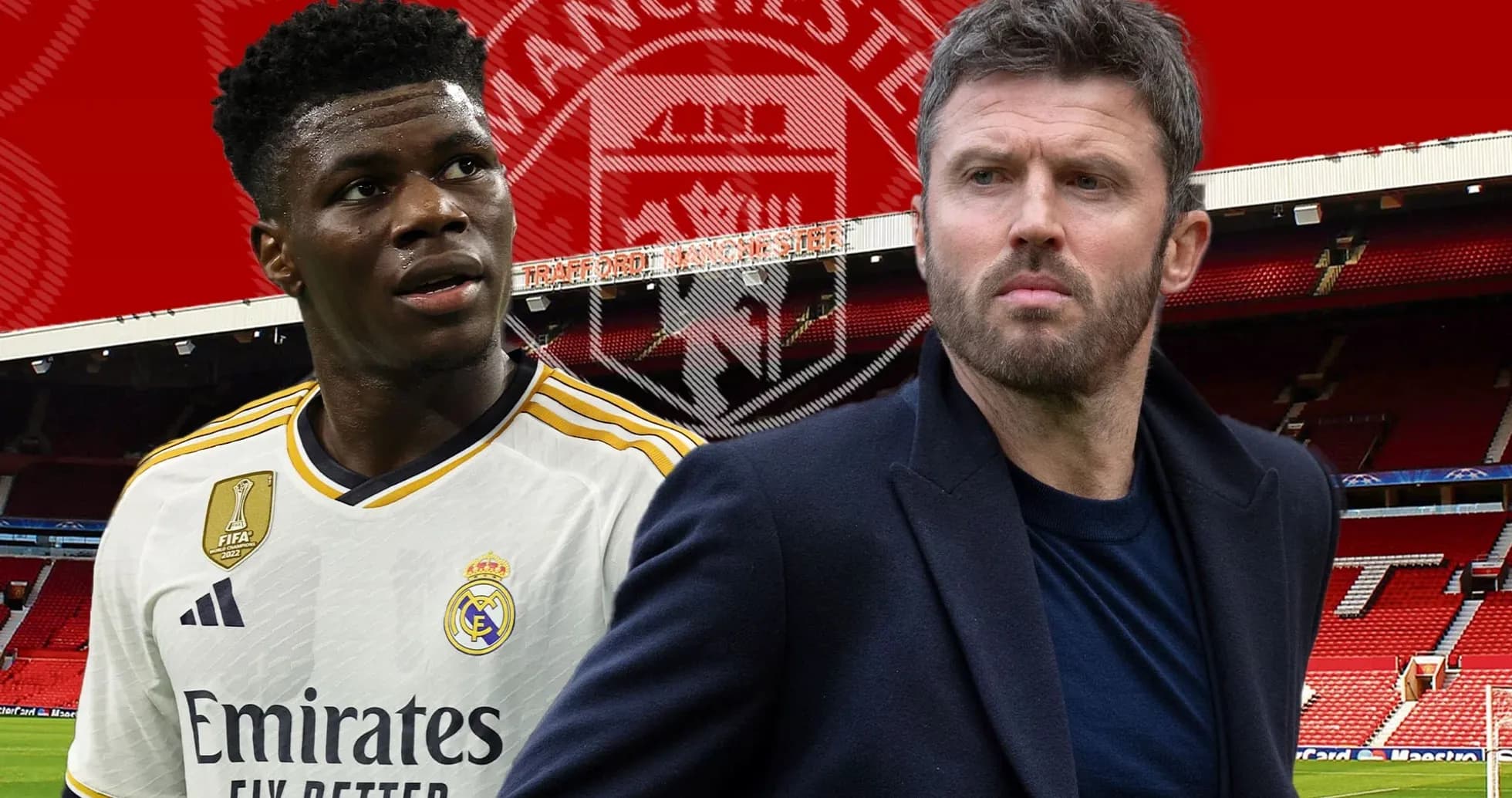 Jugadores de fútbol frente a Old Trafford