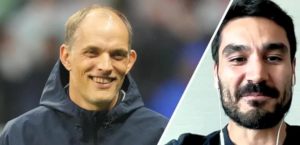 Thomas Tuchel y Ilkay Gündogan en video llamada