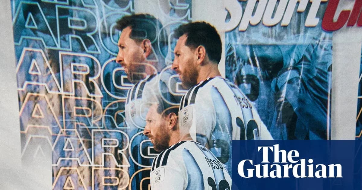 Jugador con camiseta argentina en fondo promocional