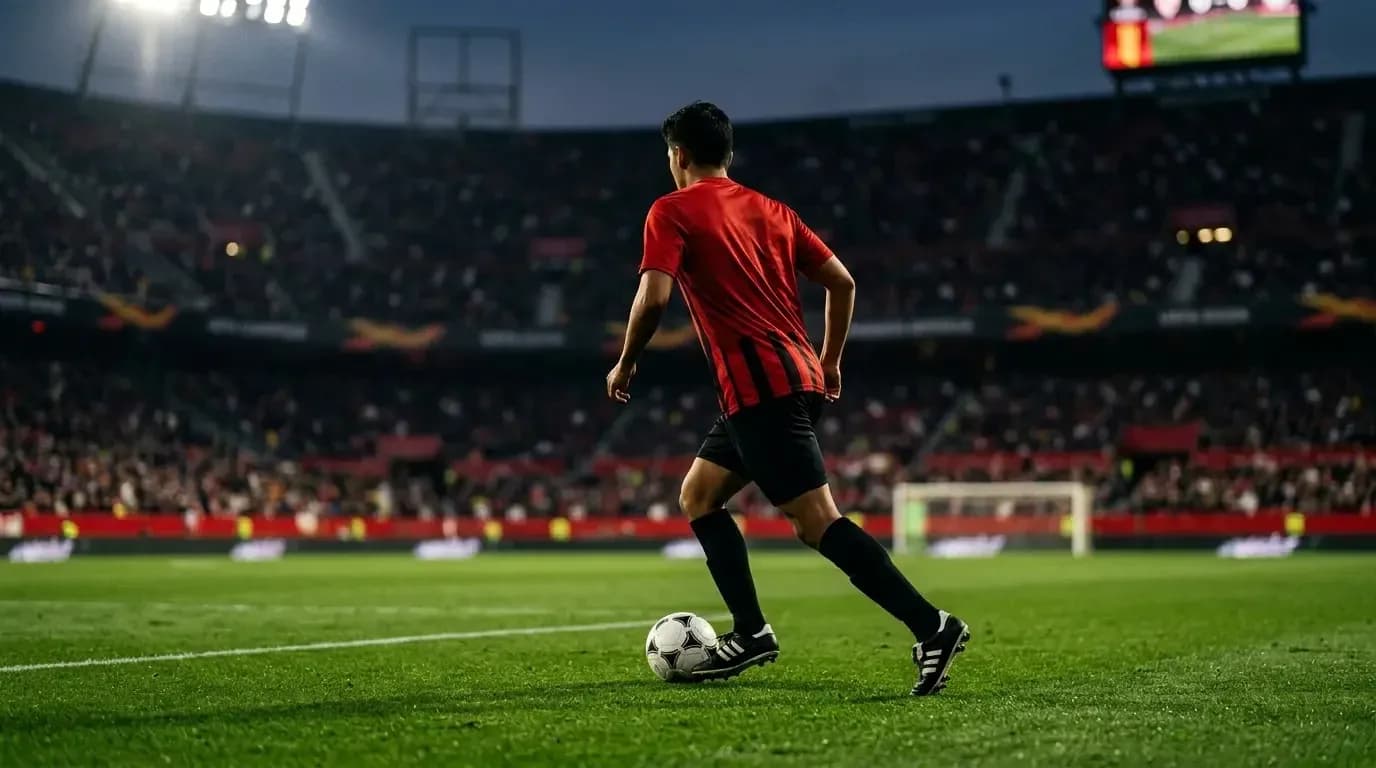 Jugador preparando un saque de esquina en estadio lleno