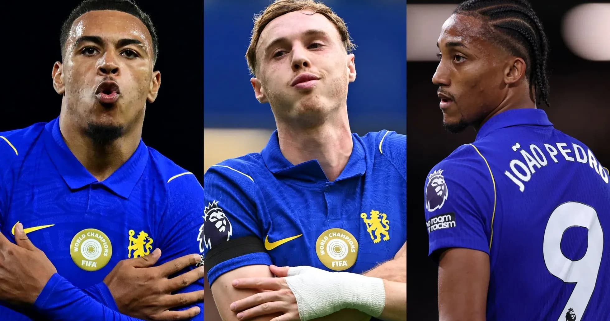 Tres jugadores de Chelsea en uniforme azul