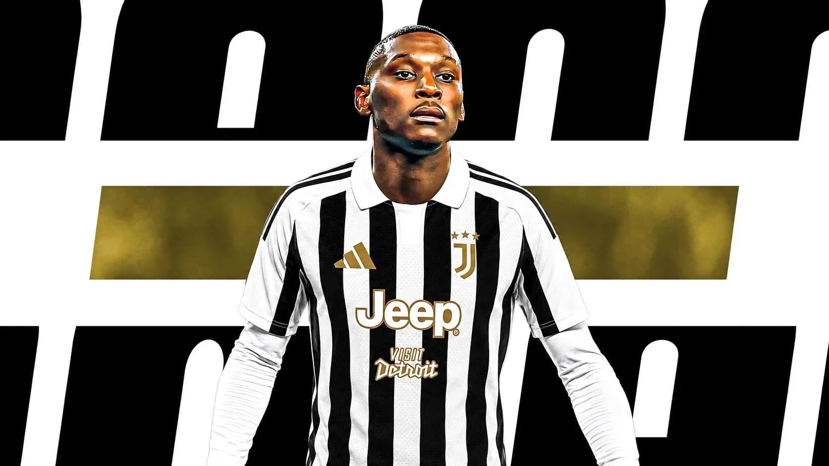 Jugador de Juventus con camiseta a rayas blancas y negras