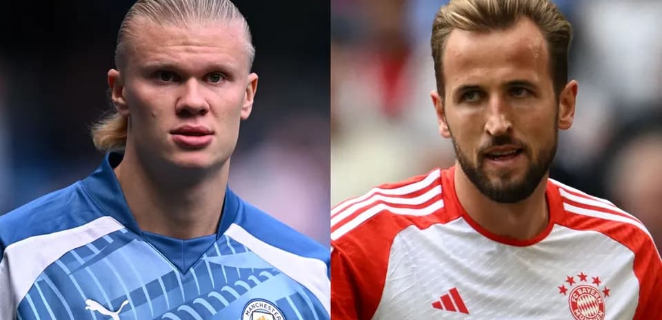 Erling Haaland y Harry Kane en el campo