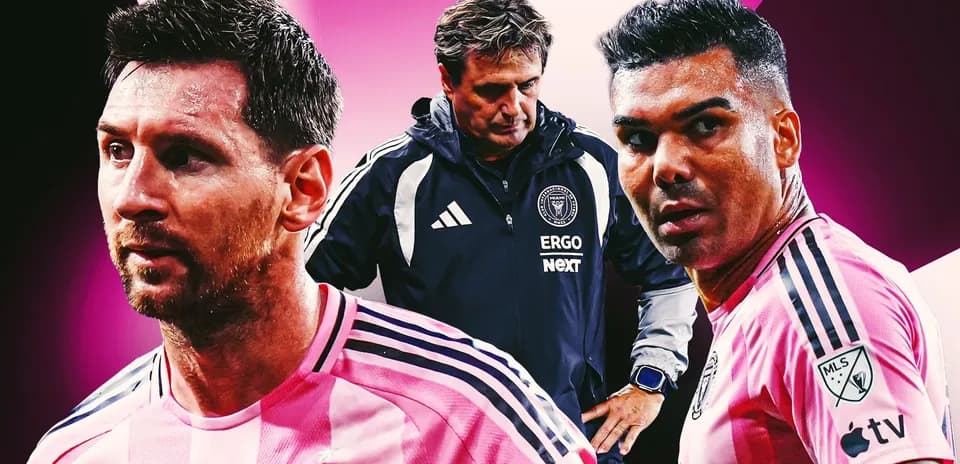 Lionel Messi y Casemiro con entrenador de Inter Miami