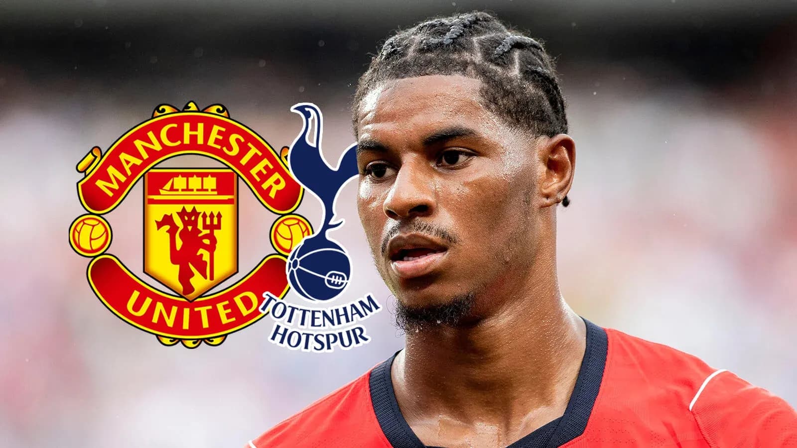 Jugador de fútbol con logotipos de Manchester United y Tottenham