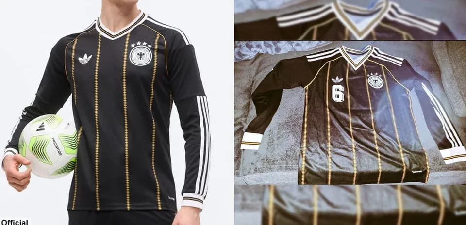 Camiseta negra de fútbol con detalles dorados