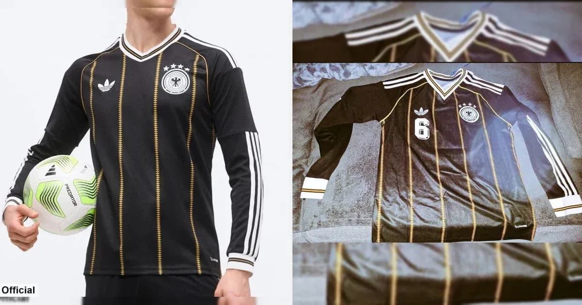 Camiseta negra de fútbol con detalles dorados