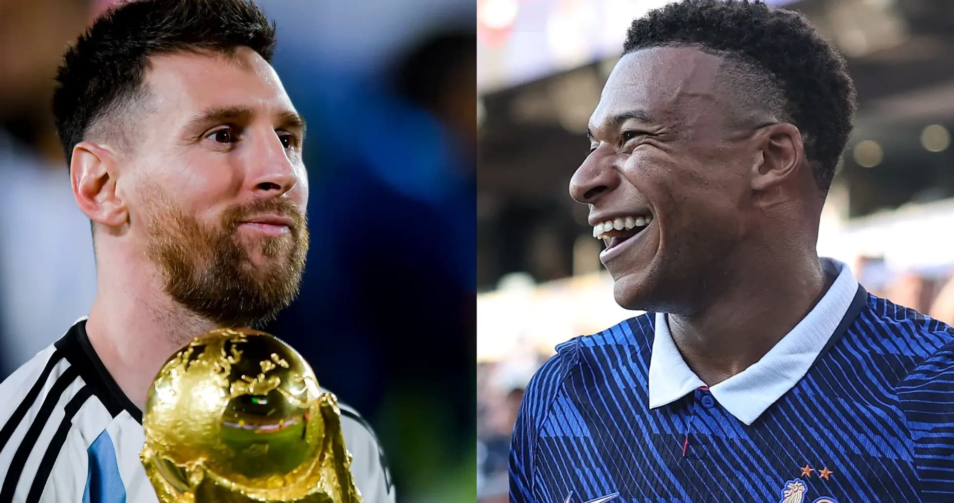 Lionel Messi sosteniendo la Copa del Mundo junto a Kylian Mbappé