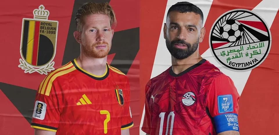 Jugadores de Bélgica y Egipto en el Mundial