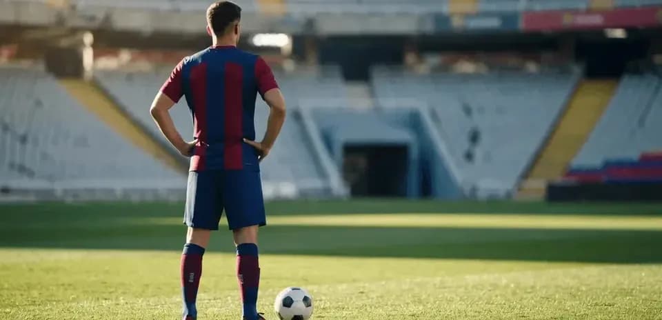 Jugador de fútbol de pie junto a un balón