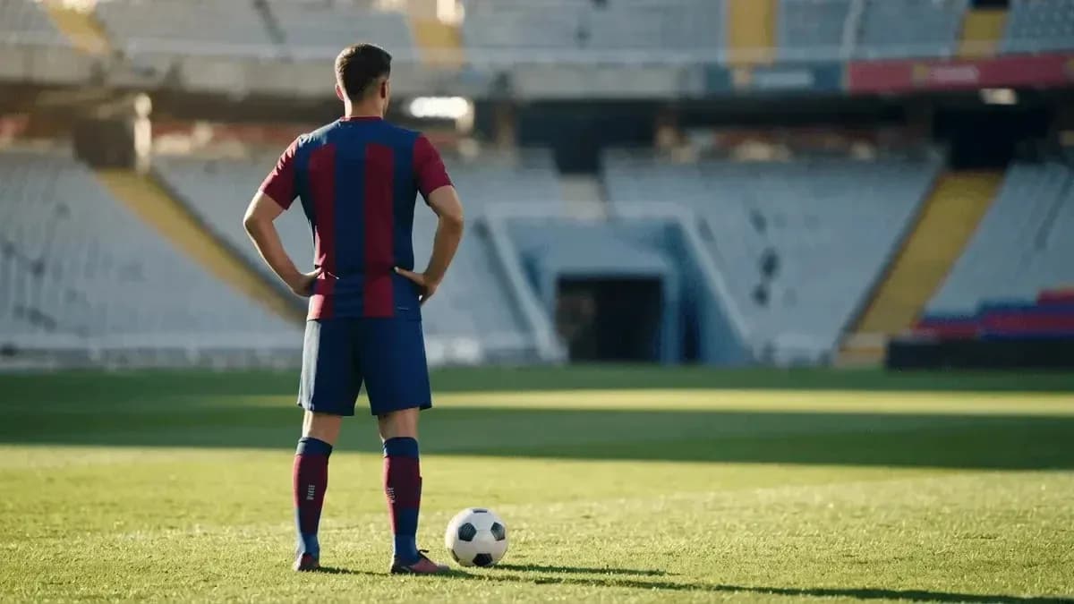Jugador de fútbol de pie junto a un balón