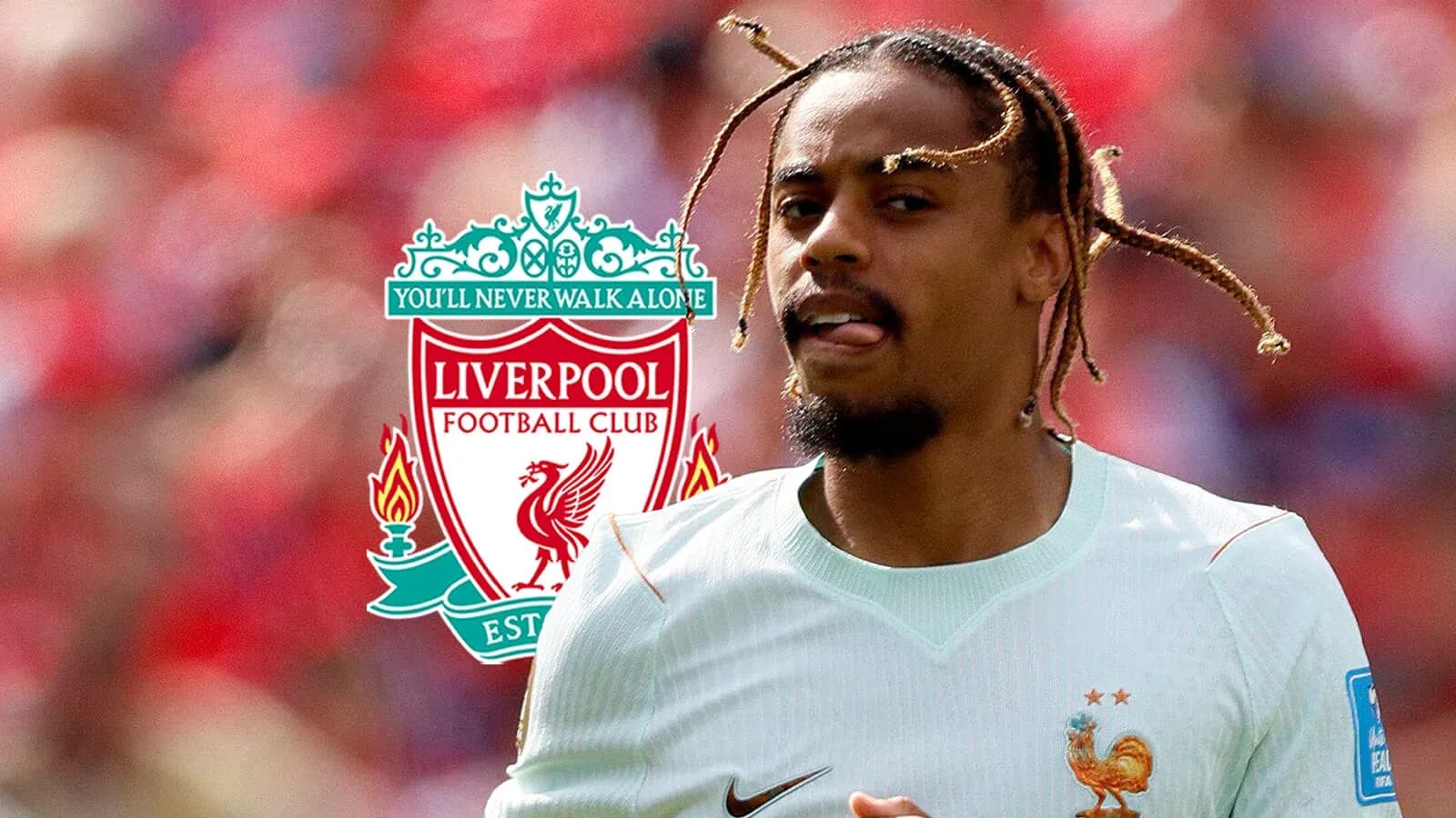 Jugador con camiseta de Francia y logo de Liverpool
