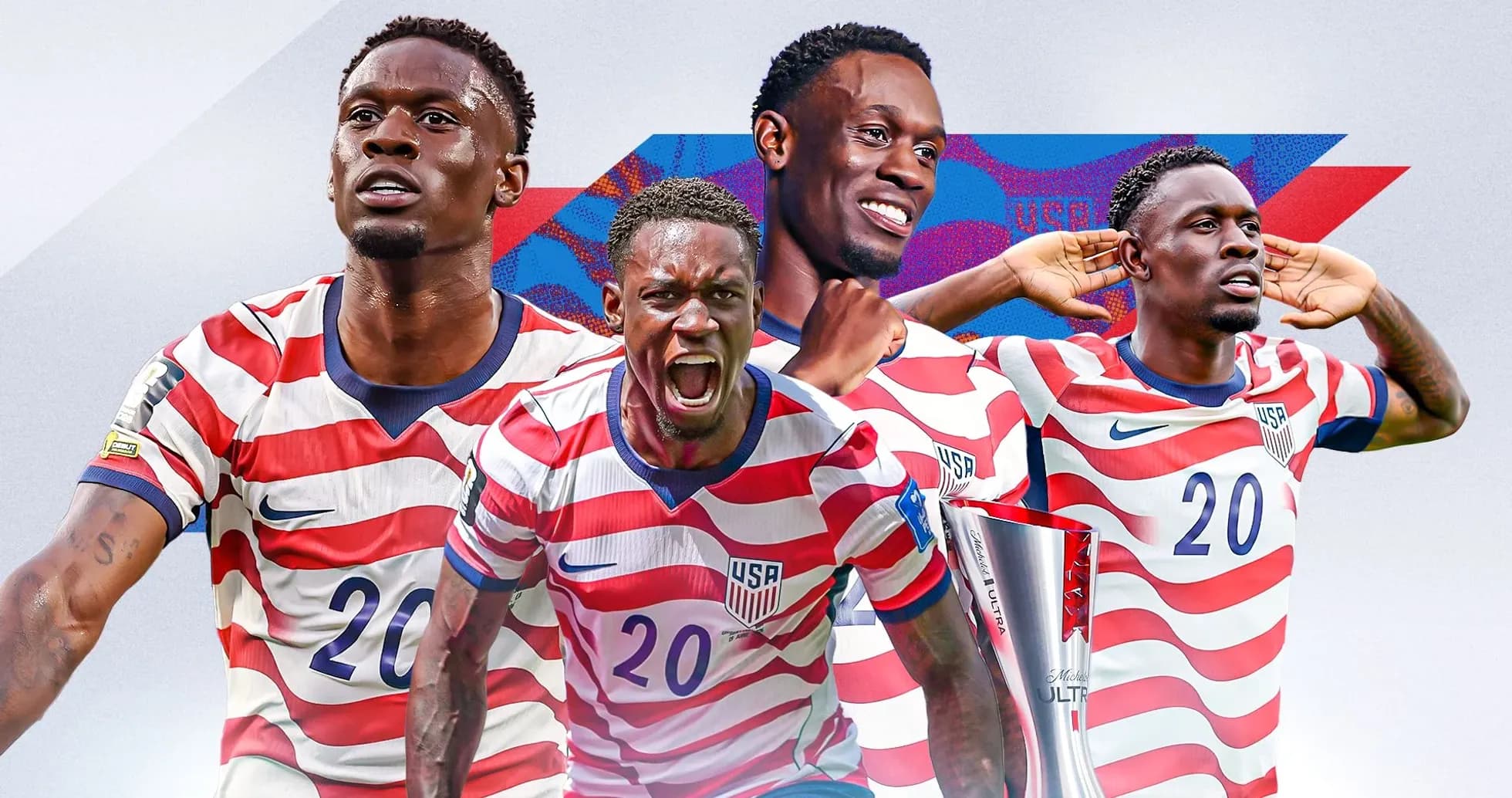 Jugador de Estados Unidos en varias poses de celebración
