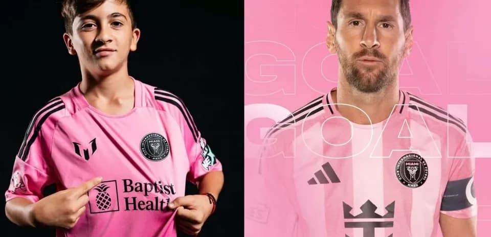 Joven y Messi en camisetas del Inter Miami