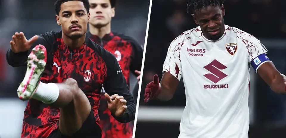 Jugadores de Torino y AC Milan en el calentamiento