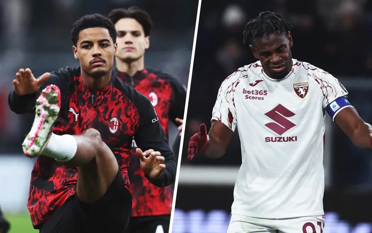 Jugadores de Torino y AC Milan en el calentamiento