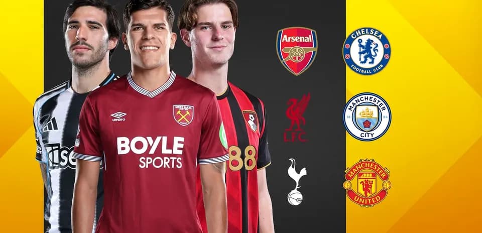 Jugadores de diferentes equipos de fútbol en uniforme