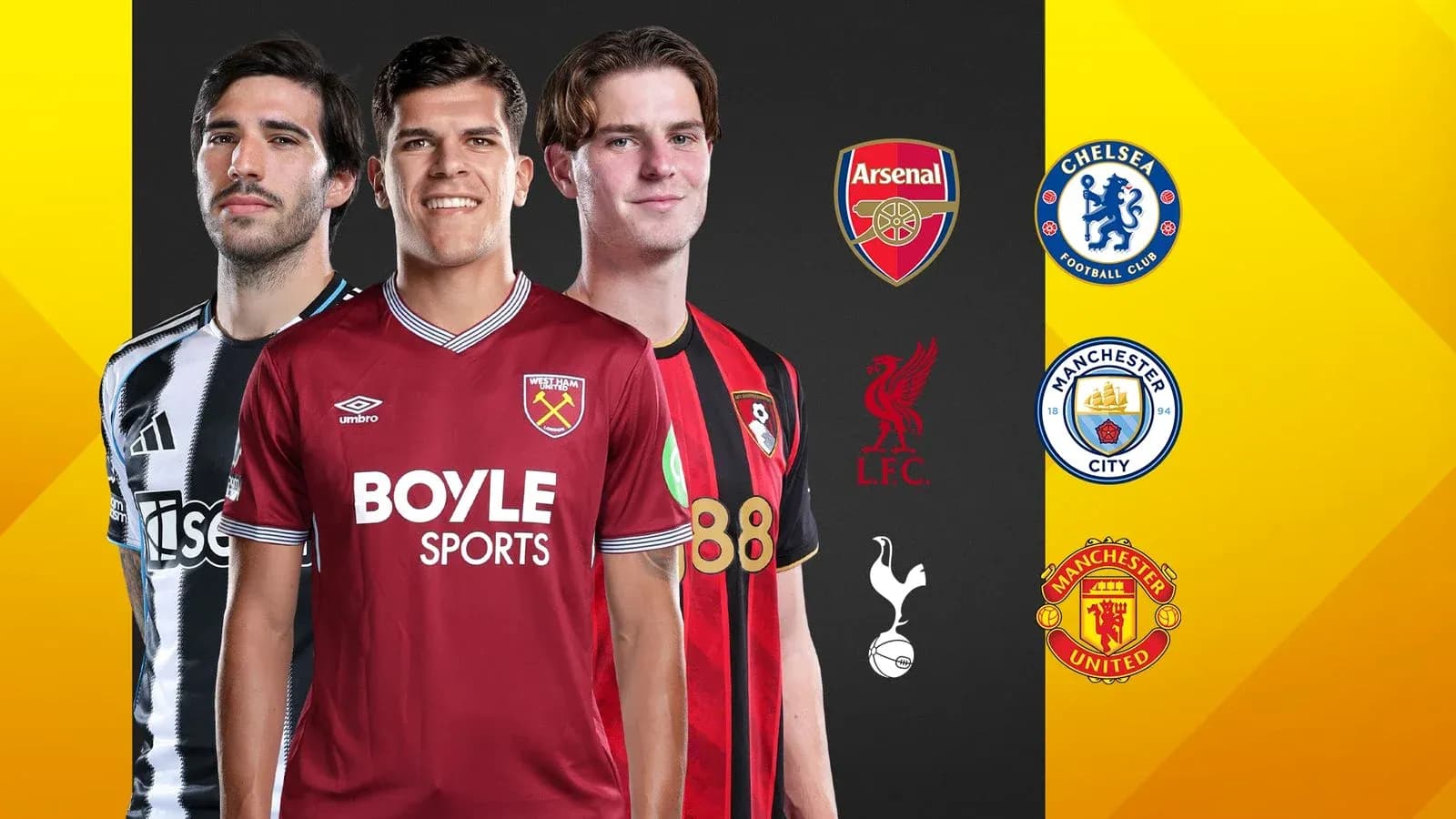 Jugadores de diferentes equipos de fútbol en uniforme