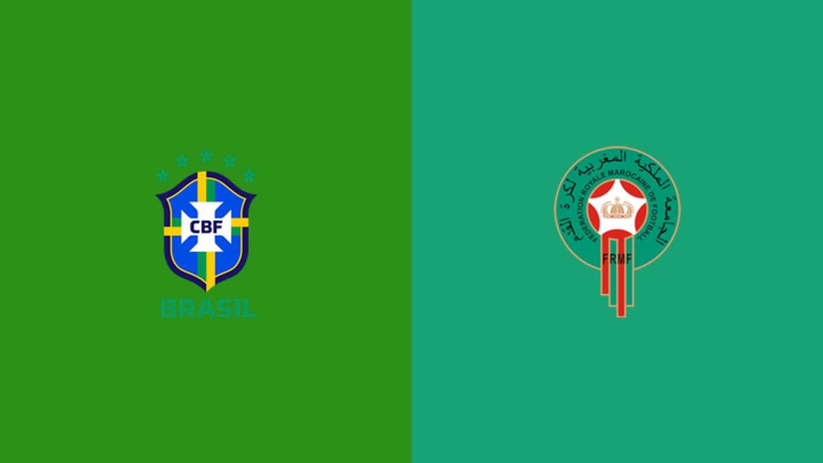Escudos de Brasil y Marruecos en fondo verde