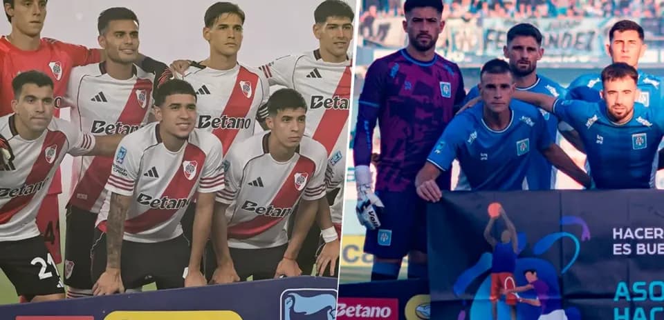 Jugadores de River Plate y Estudiantes posando juntos