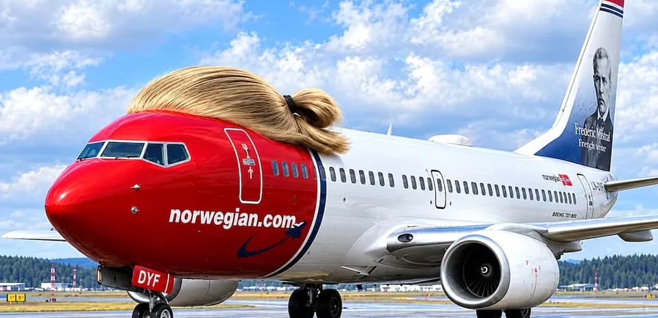 Avión de Norwegian con diseño de cabello en la nariz