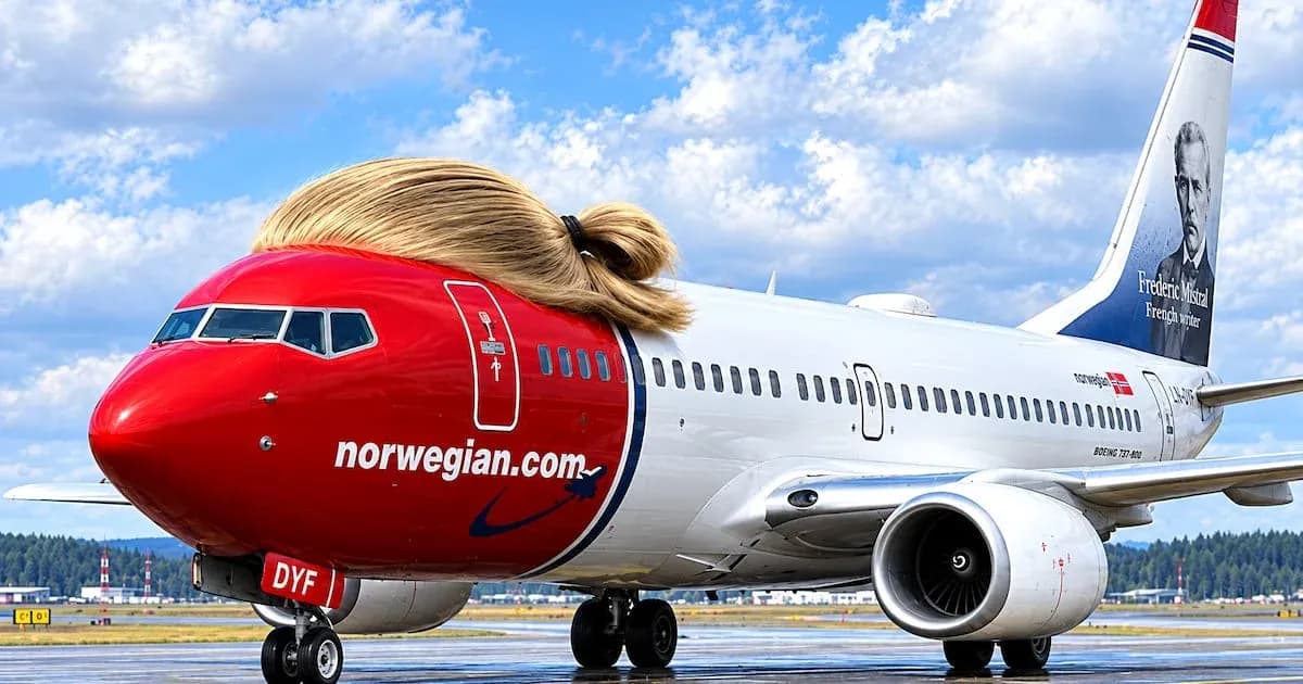 Avión de Norwegian con diseño de cabello en la nariz