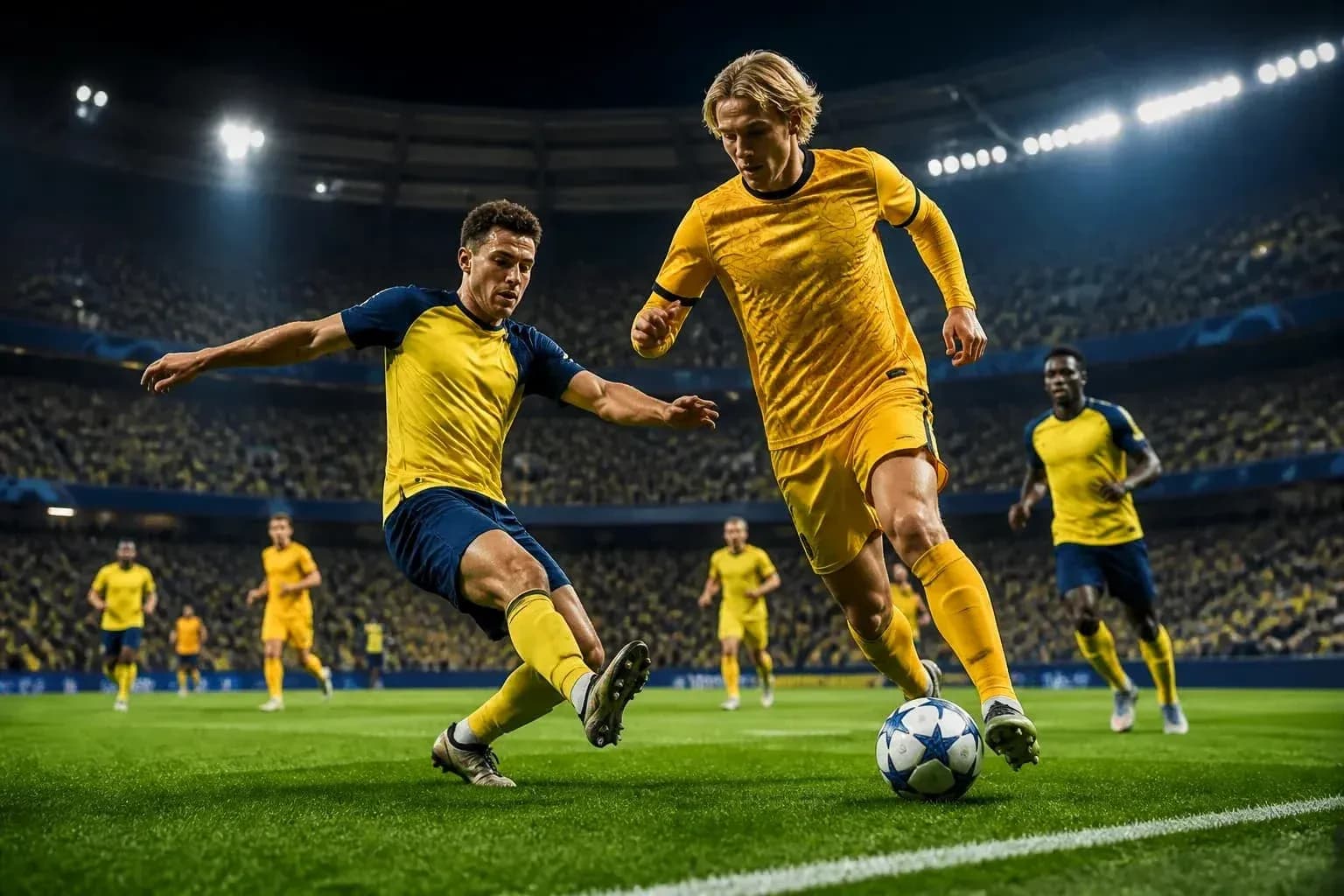 Jugadores compitiendo en la UEFA Champions League