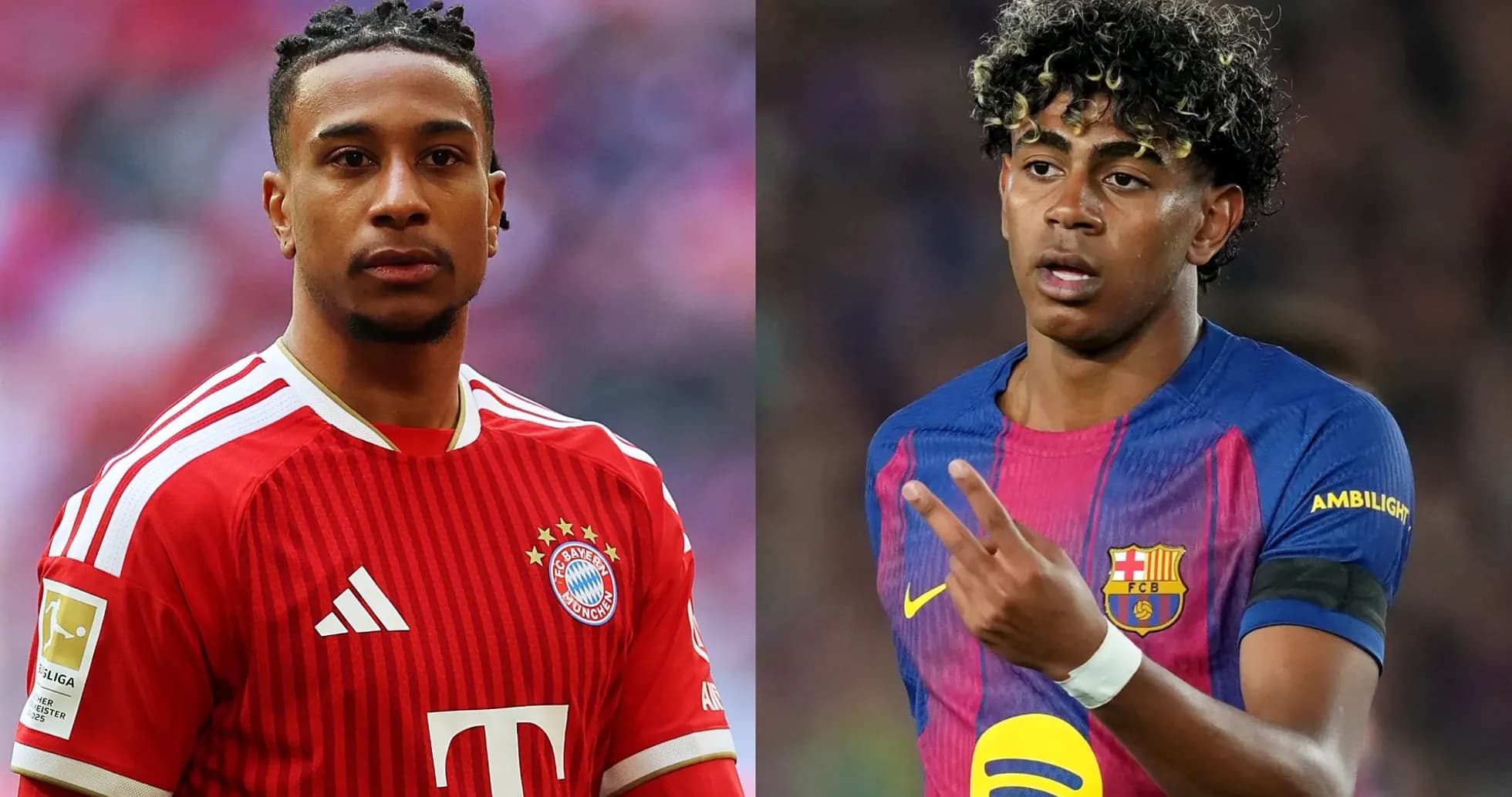 Jugadores de Bayern y Barcelona en sus uniformes