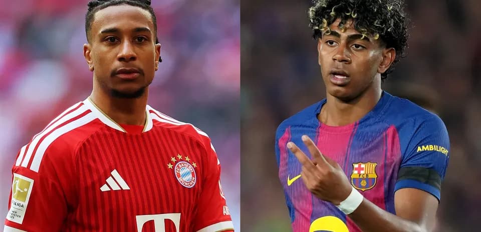 Jugadores de Bayern y Barcelona en sus uniformes