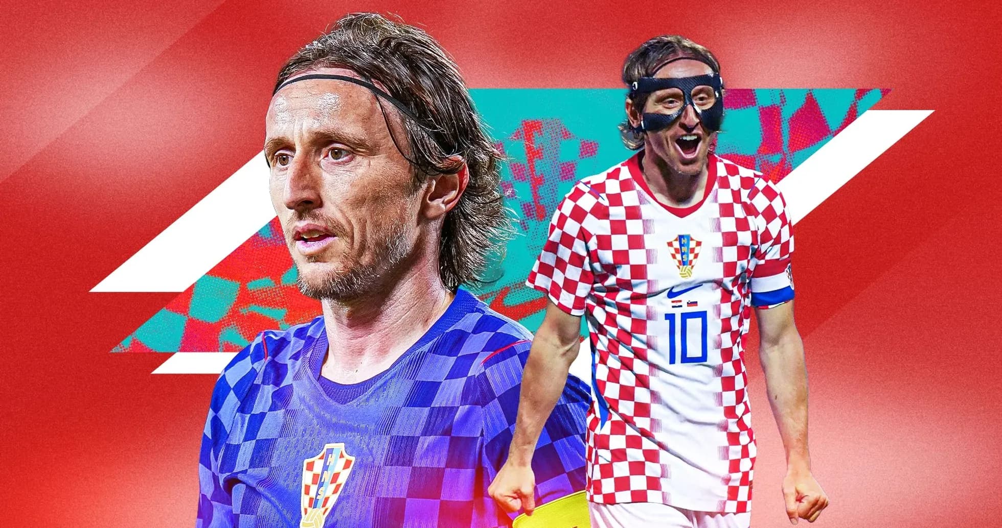 Luka Modric en uniforme croata con fondo rojo