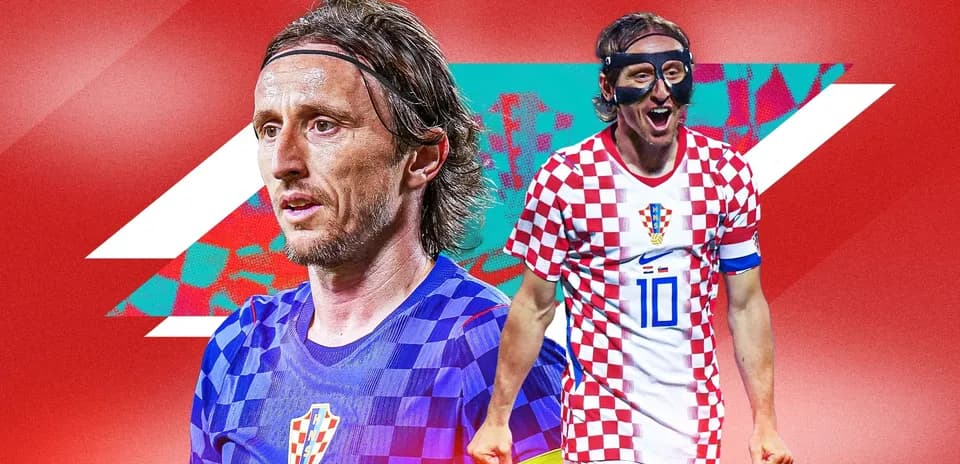 Luka Modric en uniforme croata con fondo rojo