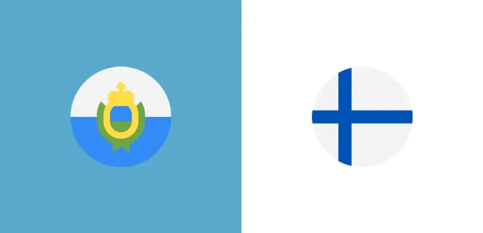Banderas de San Marino y Finlandia en fondo blanco