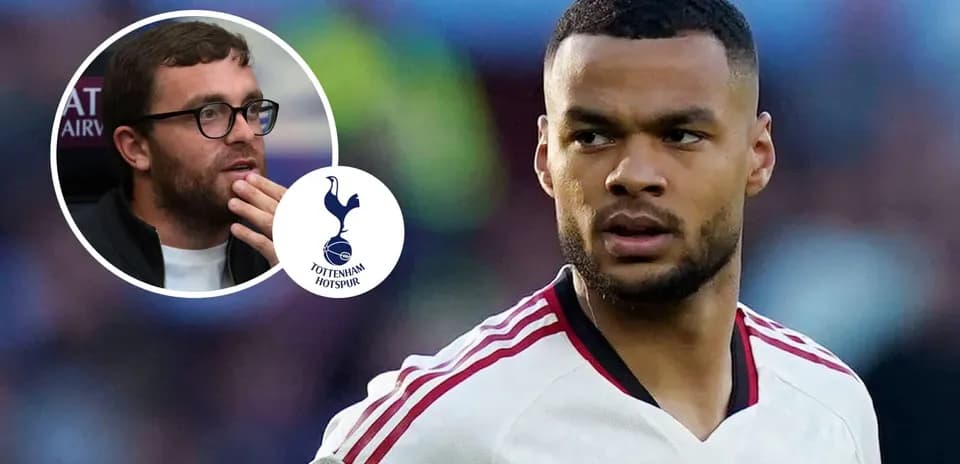 Jugador de fútbol en acción con logotipo de Tottenham
