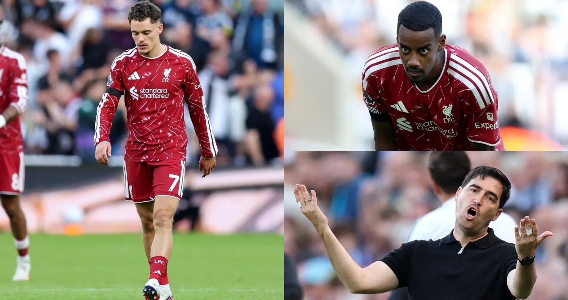 Jugadores de Liverpool y entrenador durante el partido