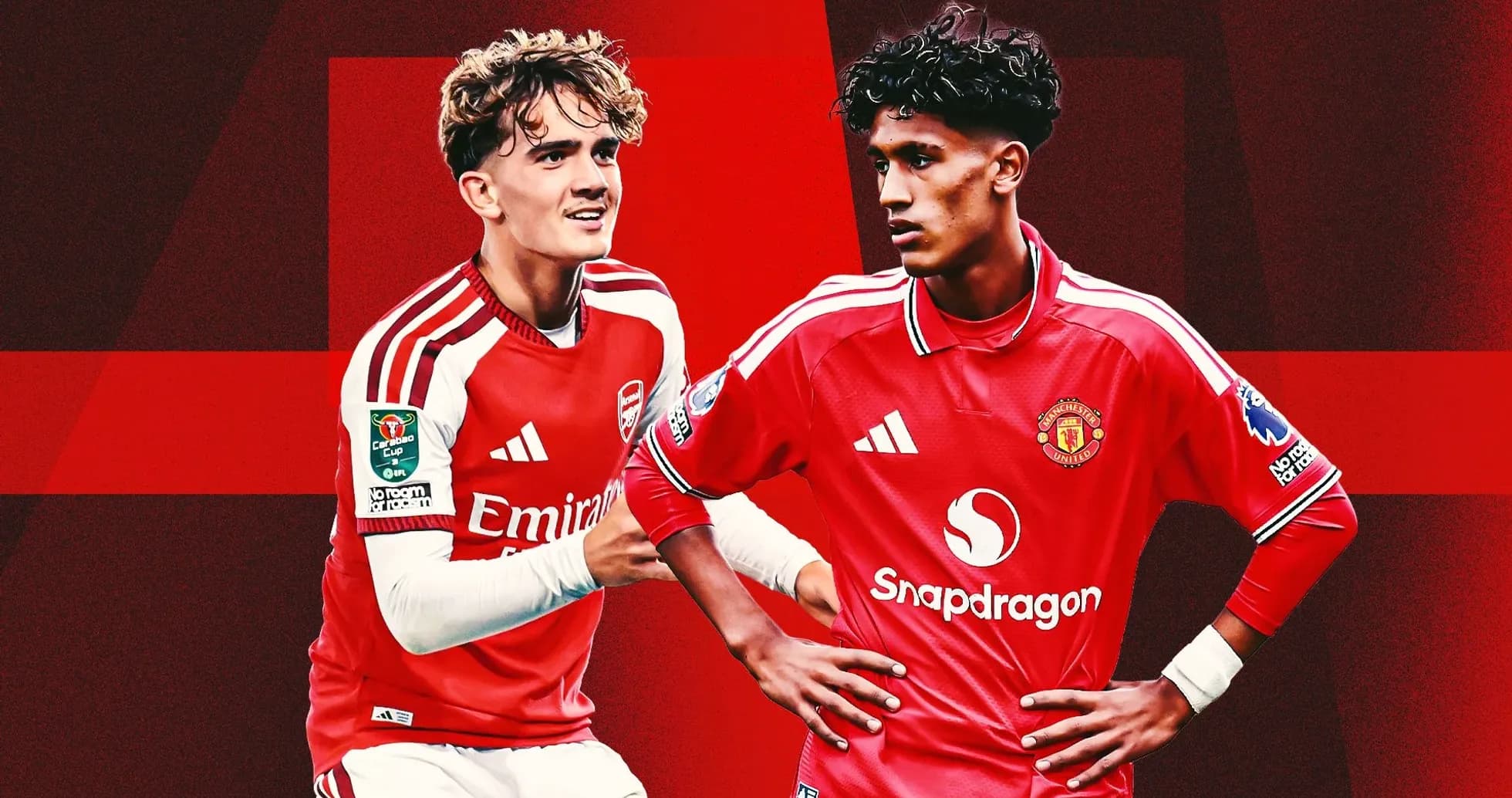Jugadores de Arsenal y Manchester United posando juntos