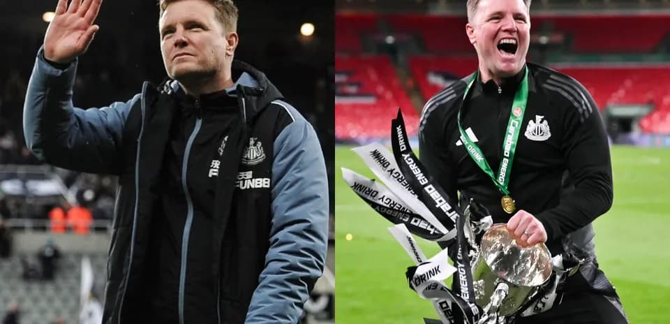 Entrenador de Newcastle United celebrando un triunfo