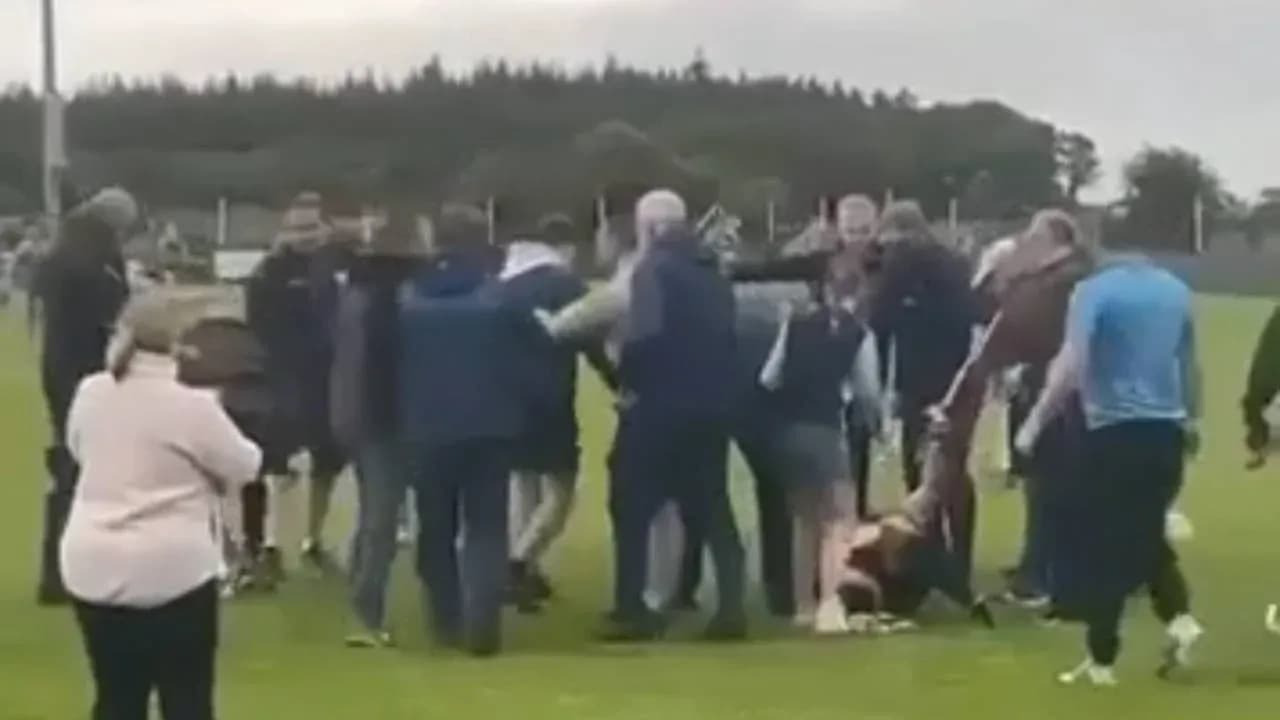 Multitud rodeando a un jugador en el campo