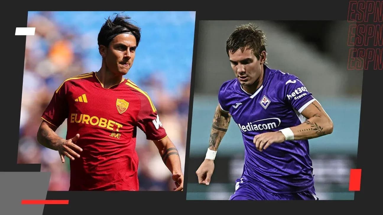 Jugadores de AS Roma y Fiorentina en acción