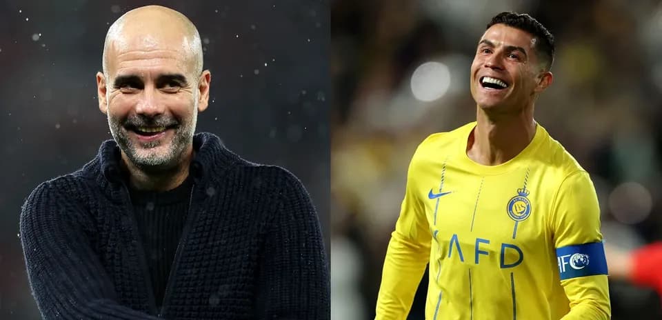 Pep Guardiola y Cristiano Ronaldo en poses diferentes