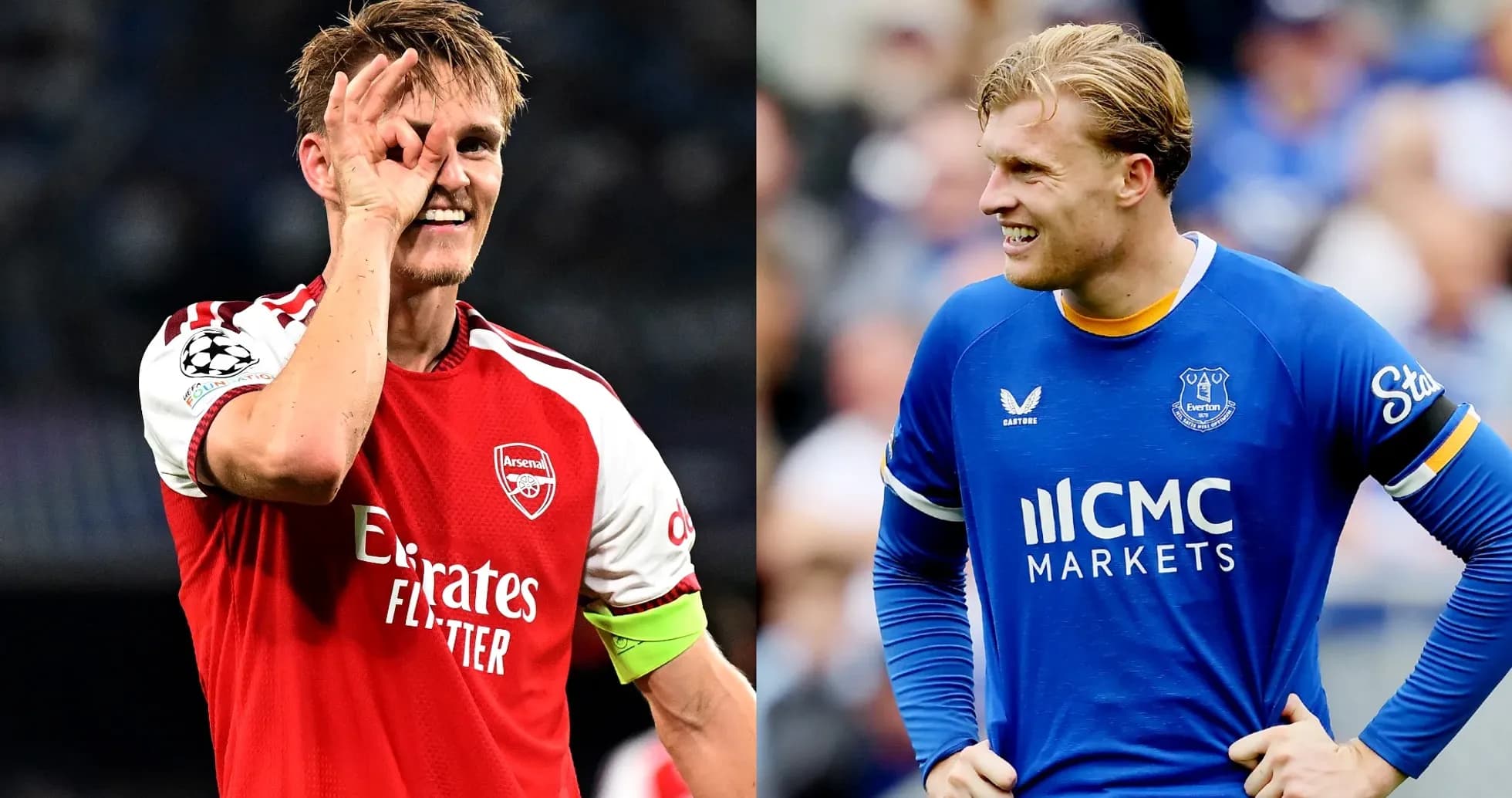 Jugadores de Arsenal y Everton sonrientes