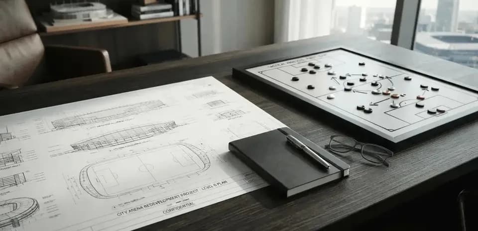 Plano y tablero de estrategia de fútbol en oficina