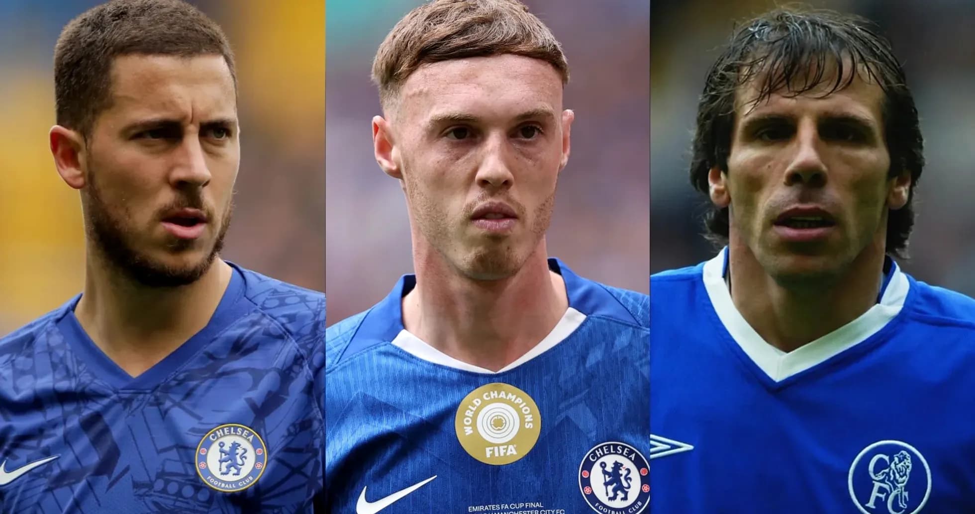 Tres jugadores de Chelsea en camisetas azules