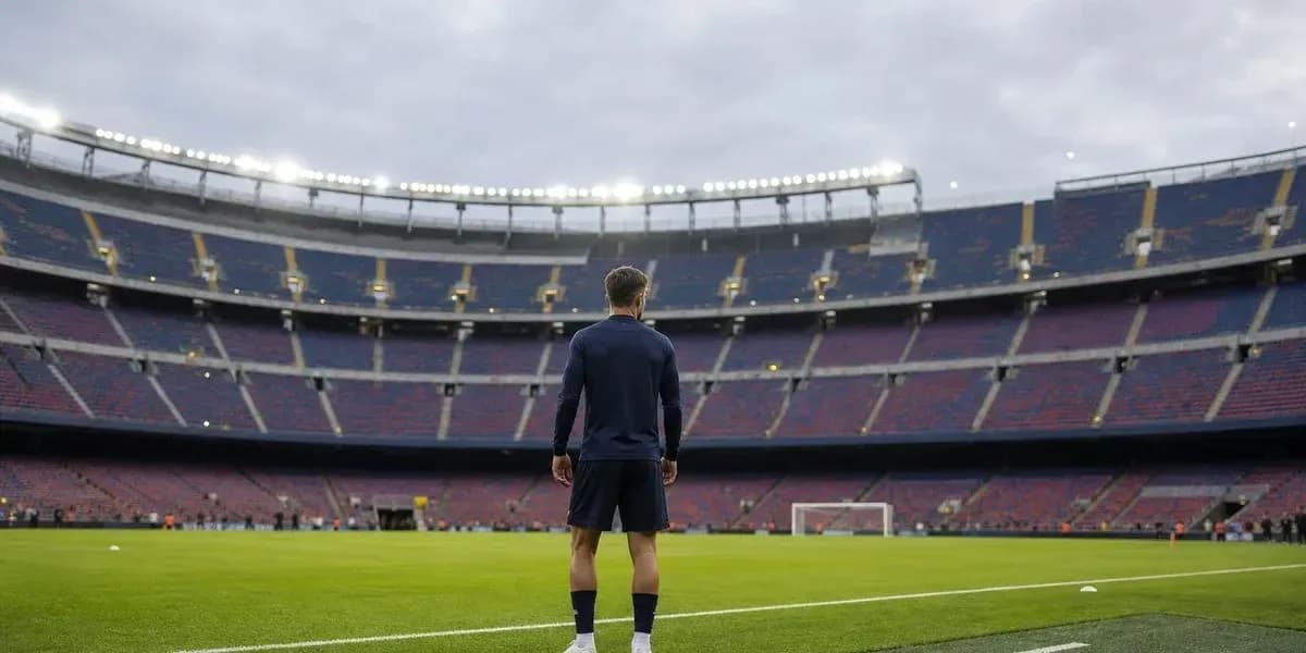 Jugador de pie en el campo del estadio Camp Nou