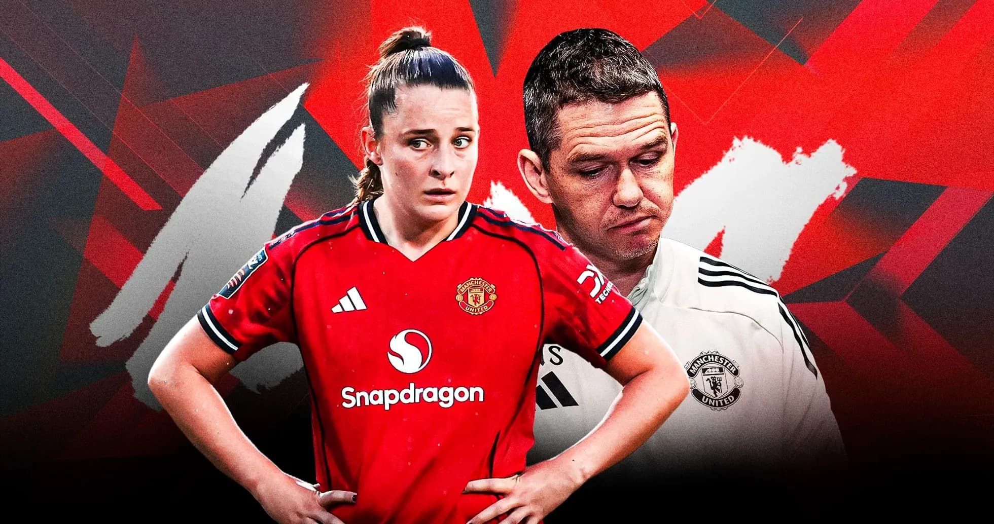 Jugadora de Manchester United y entrenador en primer plano