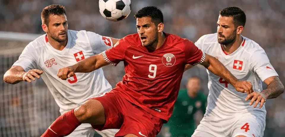 Jugadores de Qatar y Suiza compitiendo por el balón