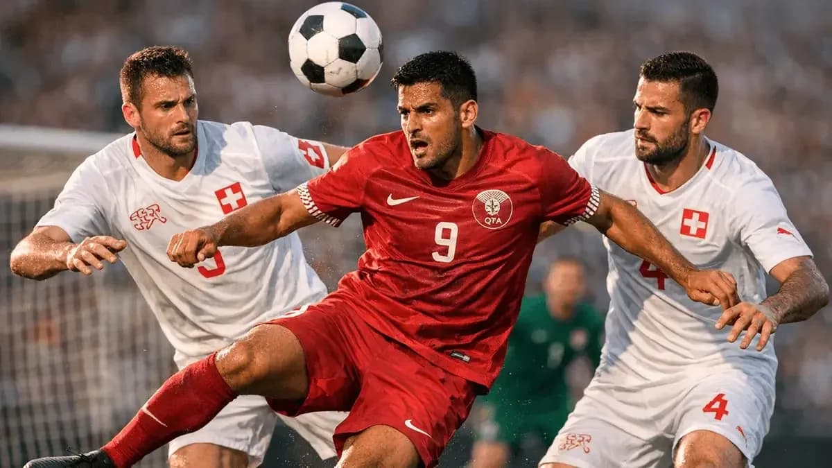Jugadores de Qatar y Suiza compitiendo por el balón